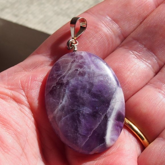 Jewelry - Banded Amethyst Sterling Silver Pendant